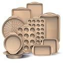 Country Kitchen Nonstick Stackable Bakeware Set - Heavy Duty, Durable, Easy Release Baking Set, Gold, 10 Pcs