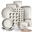 Country Kitchen Nonstick Stackable Bakeware Set - Durable, Easy Release Baking Set, Cream, 14 Pcs