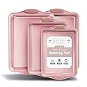 Country Kitchen Nonstick Stackable Bakeware Set - Heavy Duty, Durable, Easy Release Baking Set, Pink, 4 Pcs