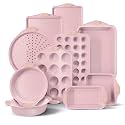 Country Kitchen Nonstick Stackable Bakeware Set - Heavy Duty, Durable, Easy Release Baking Set, Pink, 10 Pcs