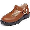 Coutgo Girls Mary Jane Dress Shoes Platform Loafers School Uniform Chunky Heel Closed Toe T-Strap Flats