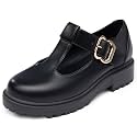 Coutgo Girls Mary Jane Dress Shoes Platform Loafers School Uniform Chunky Heel Closed Toe T-Strap Flats