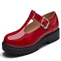 Coutgo Girls Mary Jane Dress Shoes Platform Loafers School Uniform Chunky Heel Closed Toe T-Strap Flats