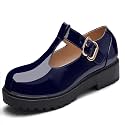 Coutgo Girls Mary Jane Dress Shoes Platform Loafers School Uniform Chunky Heel Closed Toe T-Strap Flats