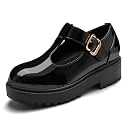 Coutgo Girls Mary Jane Dress Shoes Platform Loafers School Uniform Chunky Heel Closed Toe T-Strap Flats