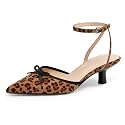 Coutgo Satin Kitten Low Heels with Bow Closed Pointed Toe Short Pumps Dress Wedding Party Shoes