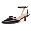 Coutgo Satin Kitten Low Heels with Bow Closed Pointed Toe Short Pumps Dress Wedding Party Shoes