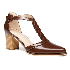 Coutgo Womens Block Chunky Heels T Strap