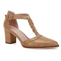 Coutgo Womens Block Chunky Heels T Strap
