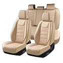 Coverado Car Seat Covers Full Set, Waterproof Car Seat Protector, Leather Seat Cushion, Universal Car Interior Covers Seat Protectors for Most Cars Beige