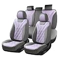 Coverado Car Seat Covers Full Set, Seat Covers for Cars, Waterproof Leather Automotive Seat Cover, Universal Car Interior Protectors Cushion for Most Cars Gray_Pruple