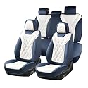 Coverado Car Seat Covers Full Set, Seat Covers for Cars, Waterproof Leather Automotive Seat Cover, Universal Car Interior Protectors Cushion for Most Cars Blue_White