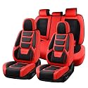 Coverado Car Seat Covers Full Set, Seat Covers for Cars, Front Seat Covers and Back Seat Cover Waterproof Leather Automotive Seat Cover, Universal Car Interior Protectors Cushion for Most Cars Red