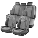 Coverado Car Seat Covers Full Set, Nappa Leather Seat Covers for Cars, Waterproof Car Seat Protector, Front and Back Seats Universal Fit for Most Vehicles, Gray
