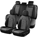 Coverado Car Seat Covers Full Set, Nappa Leather Black Seat Covers for Cars, Waterproof Car Seat Protector, Car Seat Cushion, Front and Rear Seats Universal Fit for Most Vehicles