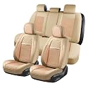 Coverado Car Seat Covers Full Set, Nappa Leather Beige Seat Covers for Cars, Waterproof Car Seat Protector, Front and Back Seats Universal Fit for Most Vehicles