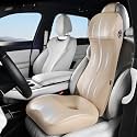 Coverado Car Seat Cushion and Lumbar Support Headrest Pillow, Integrated Ergonomic Memory Foam Back Support Neck Pillow, Soft Leather Breathable Driving Seat Cushion for Sciatica Pain Relief, Beige
