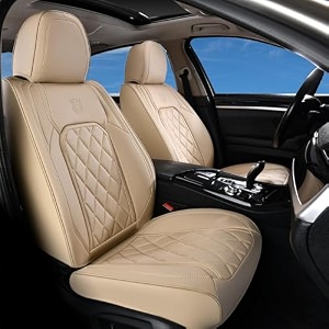 coverado front seat covers 2 pieces universal seat covers for cars luxury faux leather waterproof seat covers car seat protector driver seat cover auto accessories fit for most vehicles beige