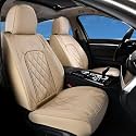 Coverado Front Seat Covers, 2 Pieces Universal Seat Covers for Cars, Luxury Faux Leather Waterproof Seat Covers, Car Seat Protector, Driver Seat Cover Auto Accessories Fit for Most Vehicles, Beige