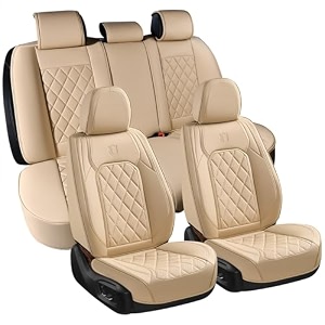 coverado luxury faux leather waterproof car seat covers - universal fit for most vehicles front and back seat protector beige