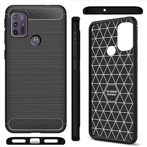 coverblack cases rubber hybrid case fibre matte finish brushes back cover compatible for motorola g30 - black