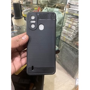 coverblack cases rubber hybrid case fibre matte finish brushes back cover compatible for itel a49 - black