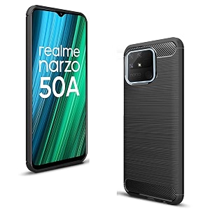 coverblack cases rubber hybrid case fibre matte finish brushes back cover compatible for realme narzo 50a - black