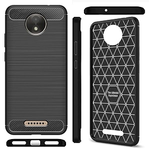 coverblack cases rubber hybrid case fibre matte finish brushes back cover compatible for motorola moto c plus - black