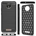 COVERBLACK Cases Rubber Hybrid Case Fibre Matte Finish Brushes Back Cover Compatible for Motorola Moto C+ Plus - Black
