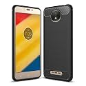 COVERBLACK Cases Silicon Matte Carbon Fibre Matte Finish Brushes Case Back Cover Compatible for Motorola Moto C Plus - Black