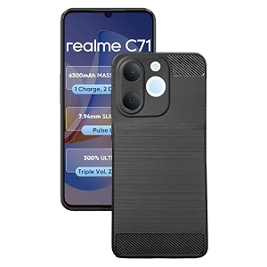 coverblack rubber hybrid case fibre brushes back cover compatible for realme p4 lite 4g - black