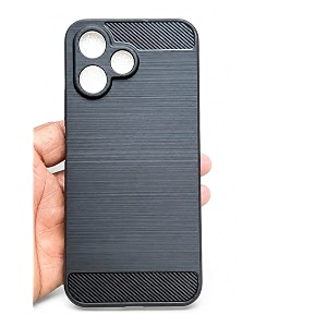 coverblack rubber hybrid case fibre brushes back cover compatible for oppo a6c 4g - black