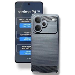 coverblack rubber hybrid case fibre matte finish brushes back cover compatible for realme p4 5g 677 inch - black