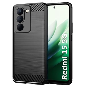 coverblack rubber hybrid case fibre matte finish brushes back cover compatible for mi redmi 15 5g - black