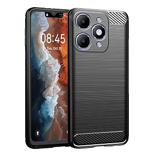 coverblack rubber hybrid case fibre matte finish brushes back cover compatible for itel a90 - black