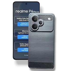 coverblack rubber hybrid case fibre matte finish brushes back cover compatible for realme p4 pro 5g 68 inch - black