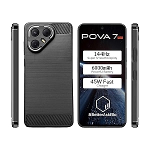 coverblack rubber hybrid case fibre matte finish brushes back cover compatible for tecno pova 7 5g - black