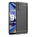 COVERBLACK Rubber Hybrid Case Fibre Matte Finish Brushes Back Cover Compatible for Motorola E32s - Black