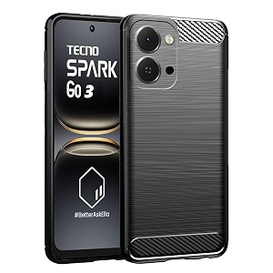 coverblack silicon matte carbon fibre brushes case back cover compatible for tecno kn3  spark go3 4g - black