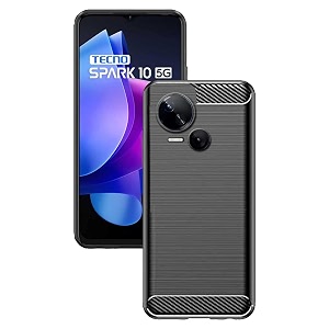 coverblack silicon matte carbon fibre matte finish brushes case back cover compatible for tecno ki8  spark 10 5g - black