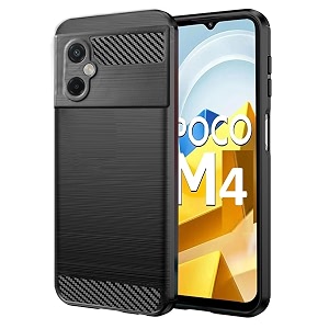 coverblack silicon matte carbon fibre matte finish brushes case back cover compatible for mi poco m4 5g - black
