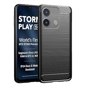 coverblack silicon matte carbon fibre matte finish brushes case back cover compatible for lava storm play 5g 2025 - black