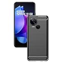 COVERBLACK Silicon Matte Carbon Fibre Matte Finish Brushes Case Back Cover Compatible for Tecno KI8 / Spark 10 5G - Black