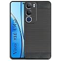 COVERBLACK Silicon Matte Carbon Fibre Matte Finish Brushes Case Back Cover Compatible for Vivo V2521 / Vivo_Y31 5G - Black