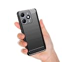 COVERBLACK Silicon Matte Carbon Fibre Matte Finish Brushes Case Back Cover Compatible for itel A6610L / Itel_A90 (Old 2024) - Black