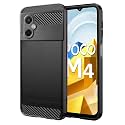 COVERBLACK Silicon Matte Carbon Fibre Matte Finish Brushes Case Back Cover Compatible for Mi Poco M4 5G - Black