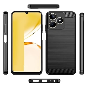 coverblack silicone hybrid rubber case back cover for realme c51 - black