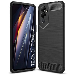 coverblack silicone rubber hybrid case case back cover for tecno lg7n  pova 4 - black