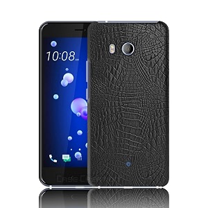 coverly for htc u11 back cover  flexible crocodile pu leather  full camera protection  raised edges  super soft-touch feel hard case  fabric protective cover  leather case for htc u11 - black
