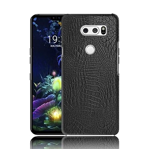 coverly for lg v30 back cover  flexible crocodile pu leather  full camera protection  raised edges  super soft-touch feel hard case  fabric protective cover  leather case for lg v30 - black